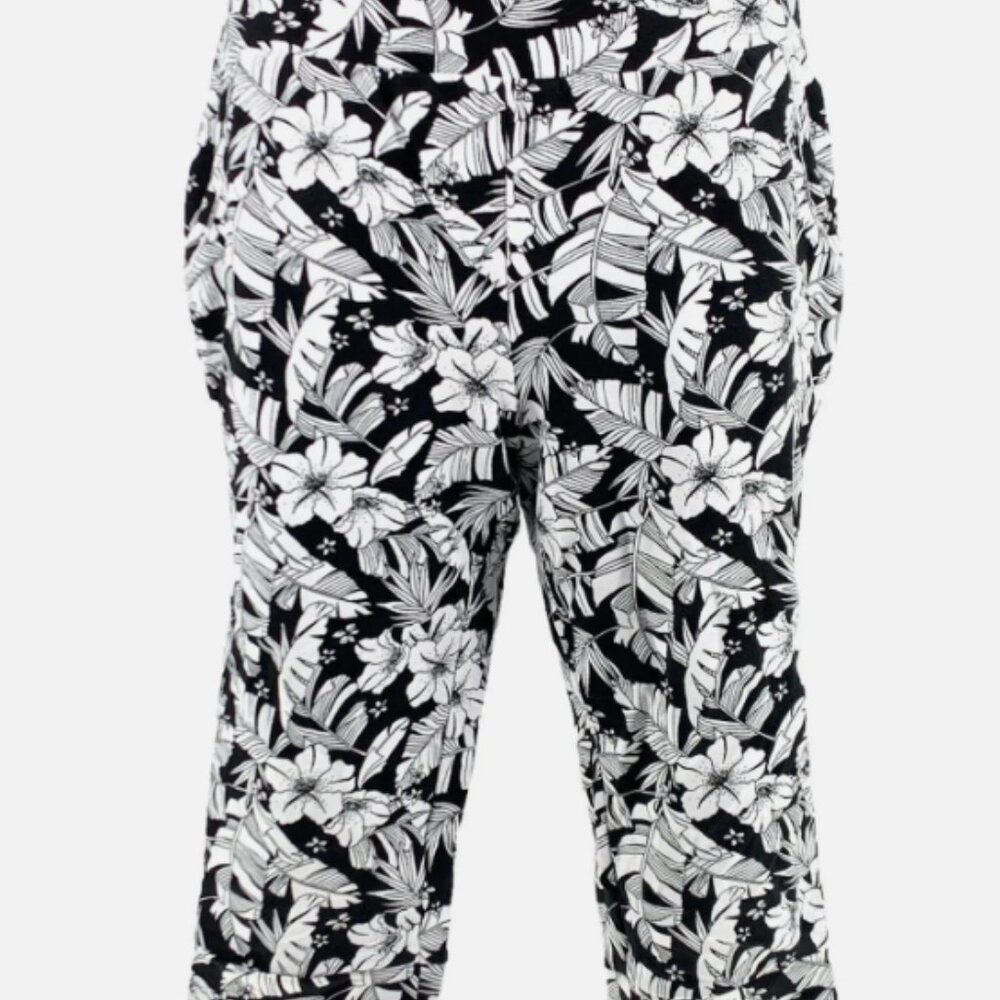 AnyBody Cozy Knit French Terry Printed Ultra Crop Pant Black&white